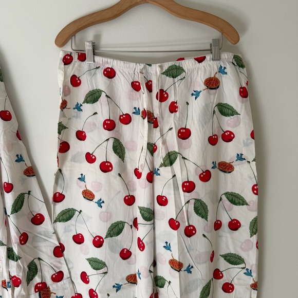 Nick & Nora Pajamas PJ Set Cherries Cherry Pie Cotton White Size Large - Picture 4 of 9